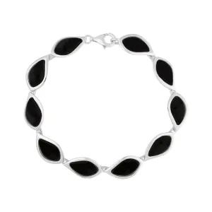 Sterling Silver Whitby Jet Leaf Bracelet