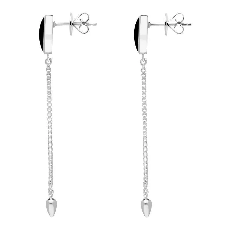 Sterling Silver Whitby Jet Lineaire Long Drop Stud Earrings