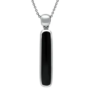 Sterling Silver Whitby Jet Long Oblong Necklace