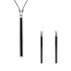 Sterling Silver Whitby Jet Long Slim Two Piece Set