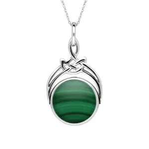 Sterling Silver Whitby Jet Malachite Round Swivel Fob Necklace