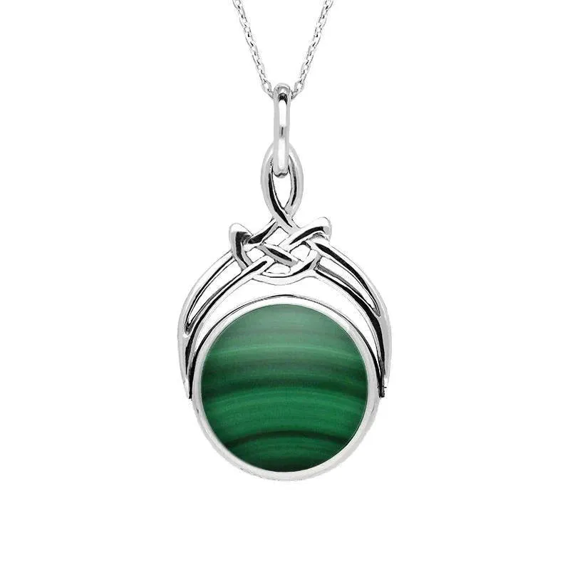 Sterling Silver Whitby Jet Malachite Round Swivel Fob Necklace