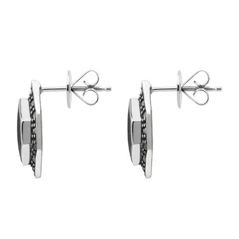 Sterling Silver Whitby Jet Marcasite Abstract Marquise Stud Earrings