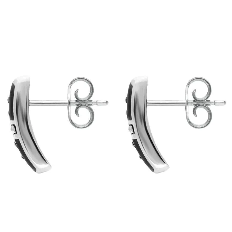 Sterling Silver Whitby Jet Marcasite Cross Barrel Stud Earrings