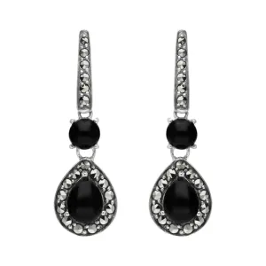 Sterling Silver Whitby Jet Marcasite Pear Drop Earrings
