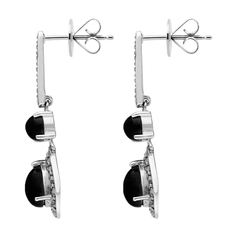 Sterling Silver Whitby Jet Marcasite Pear Drop Earrings