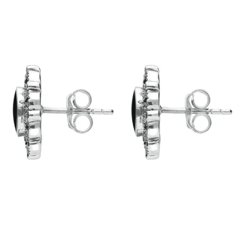 Sterling Silver Whitby Jet Marcasite Round Stud Earrings