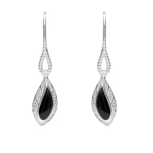 Sterling Silver Whitby Jet Marquise Beaded Edge Earrings