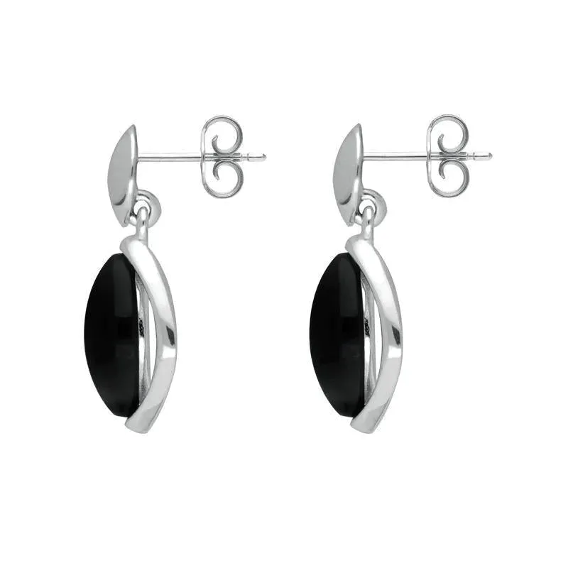 Sterling Silver Whitby Jet Marquise Centre Drop Earrings