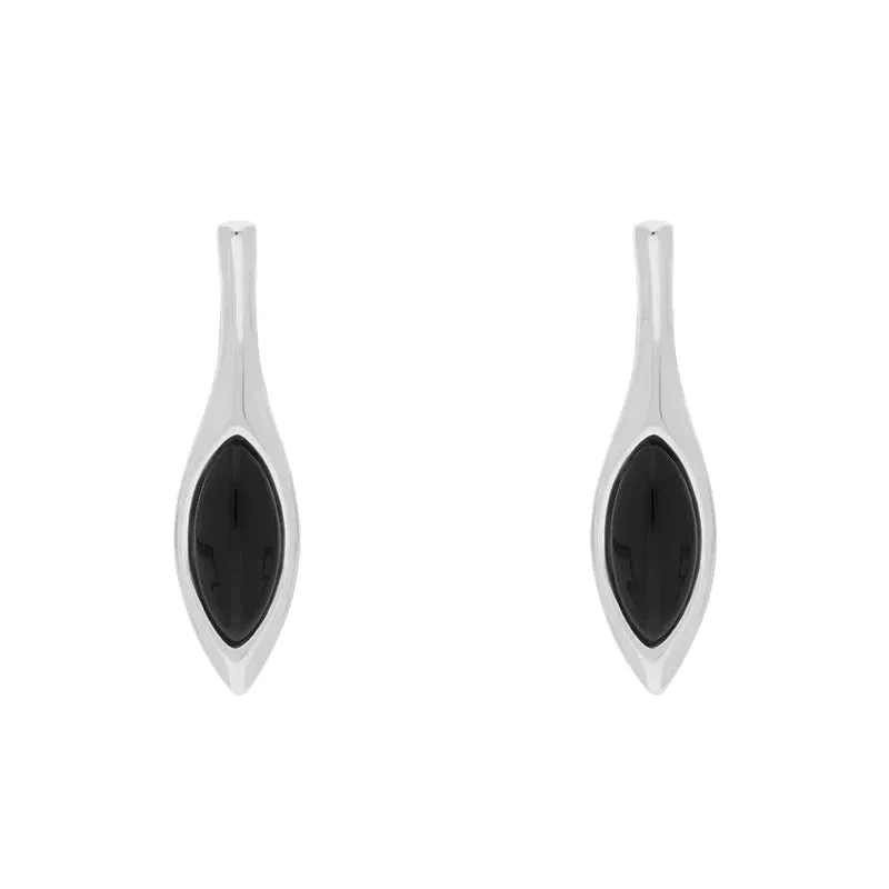 Sterling Silver Whitby Jet Marquise Drop Stud Earrings