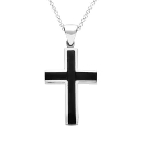 Sterling Silver Whitby Jet Medium Cross Necklace D