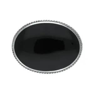 Sterling Silver Whitby Jet Medium Oval Rope Edge Brooch