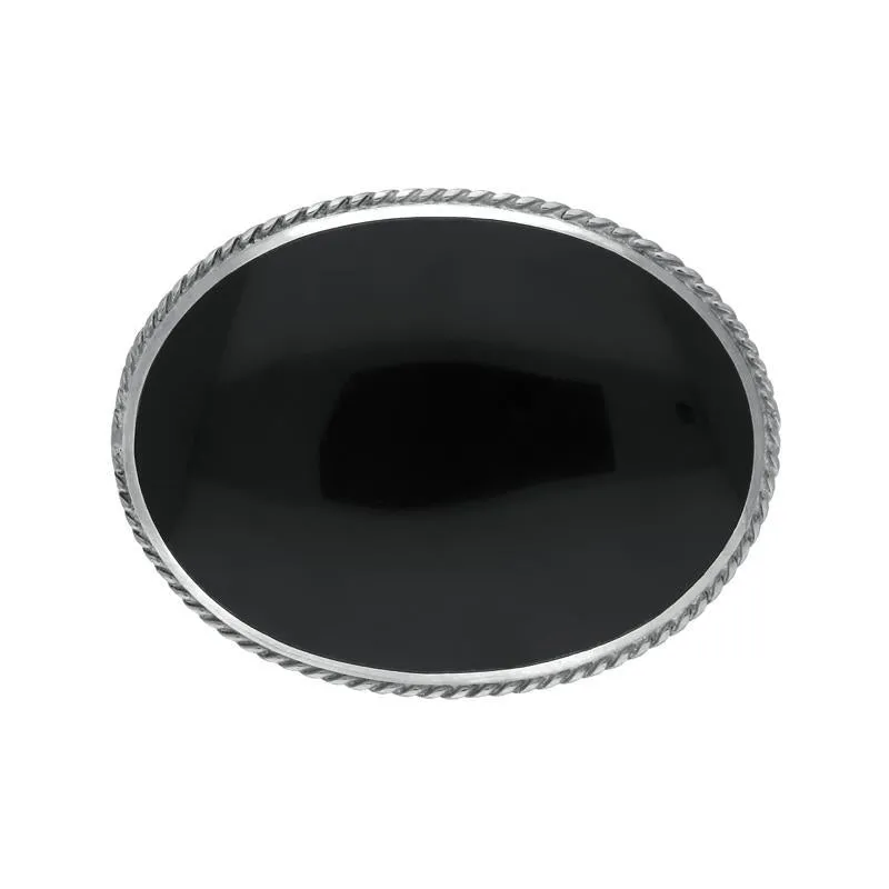 Sterling Silver Whitby Jet Medium Oval Rope Edge Brooch