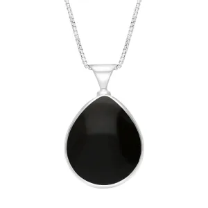 Sterling Silver Whitby Jet Mother of Pearl Queens Jubilee Hallmark Double Sided Pear-shaped Necklace D