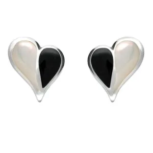 Sterling Silver Whitby Jet Mother of Pearl Split Heart Stud Earrings
