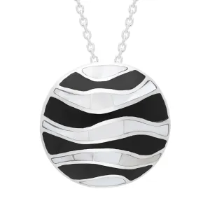 Sterling Silver Whitby Jet Mother of Pearl Wavy Round Necklace D
