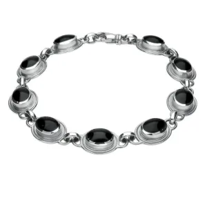 Sterling Silver Whitby Jet Nine Stone Oval Bracelet