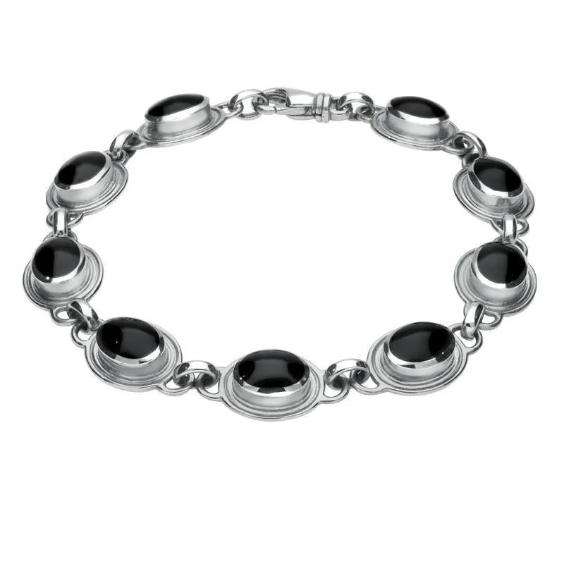 Sterling Silver Whitby Jet Nine Stone Oval Bracelet