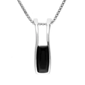 Sterling Silver Whitby Jet Oblong Channel Set Necklace