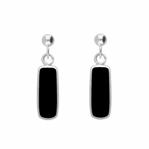 Sterling Silver Whitby Jet Oblong Drop Earrings