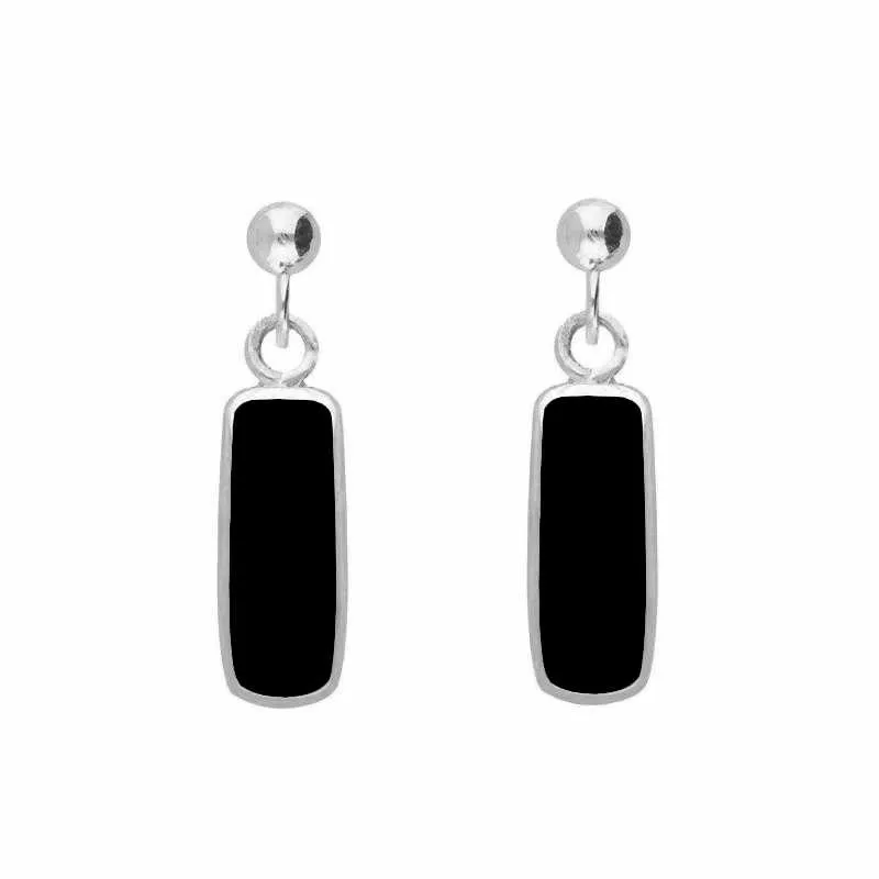 Sterling Silver Whitby Jet Oblong Drop Earrings