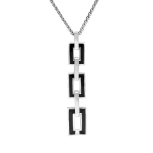 Sterling Silver Whitby Jet Open Oblong Triple Link Drop Necklace D
