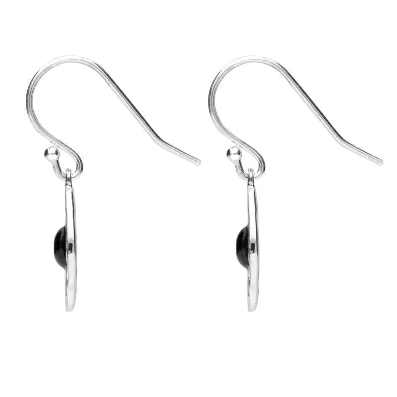 Sterling Silver Whitby Jet Open Petal Edge Flower Hook Earrings