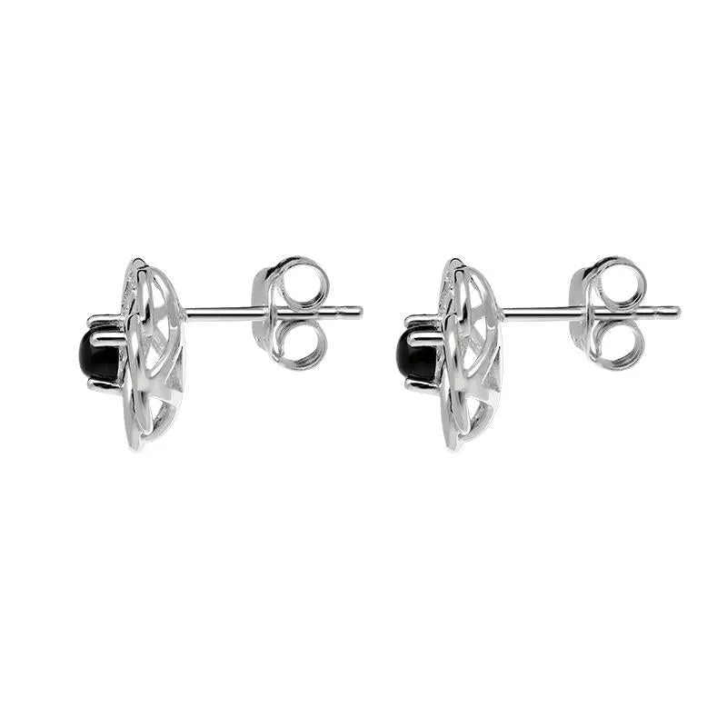 Sterling Silver Whitby Jet Open Round Flower Stud Earrings