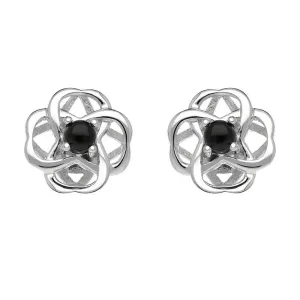 Sterling Silver Whitby Jet Open Round Flower Stud Earrings