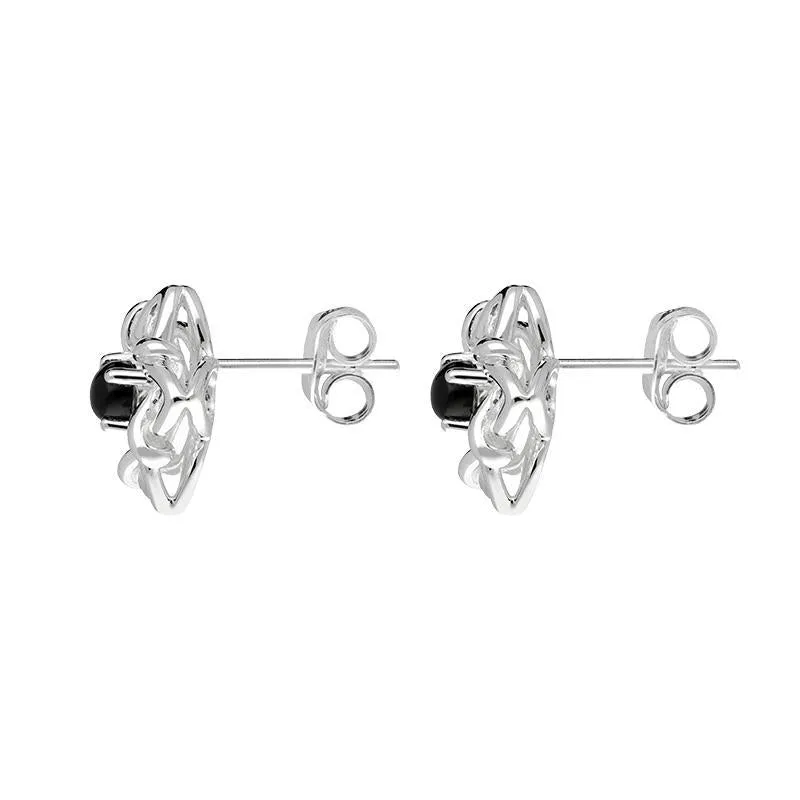 Sterling Silver Whitby Jet Open Star Flower Stud Earrings