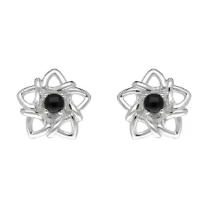 Sterling Silver Whitby Jet Open Star Flower Stud Earrings