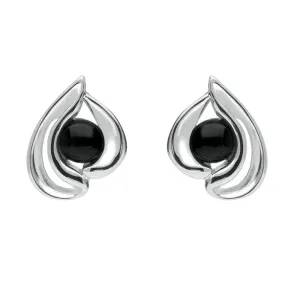 Sterling Silver Whitby Jet Open Teardrop Stud Earrings