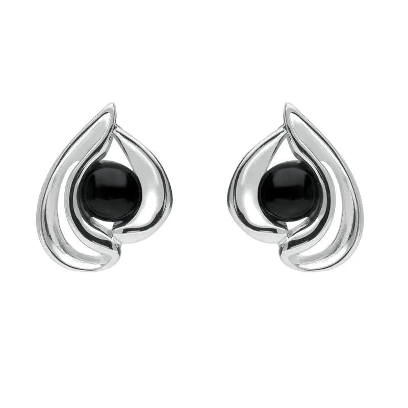Sterling Silver Whitby Jet Open Teardrop Stud Earrings