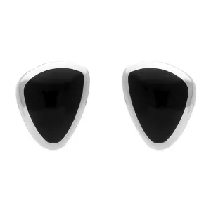 Sterling Silver Whitby Jet Organic Abstract Triangle Stud Earrings