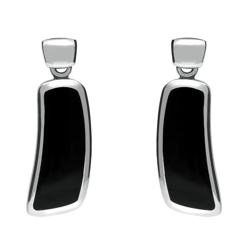 Sterling Silver Whitby Jet Organic Curved Drop Earrings