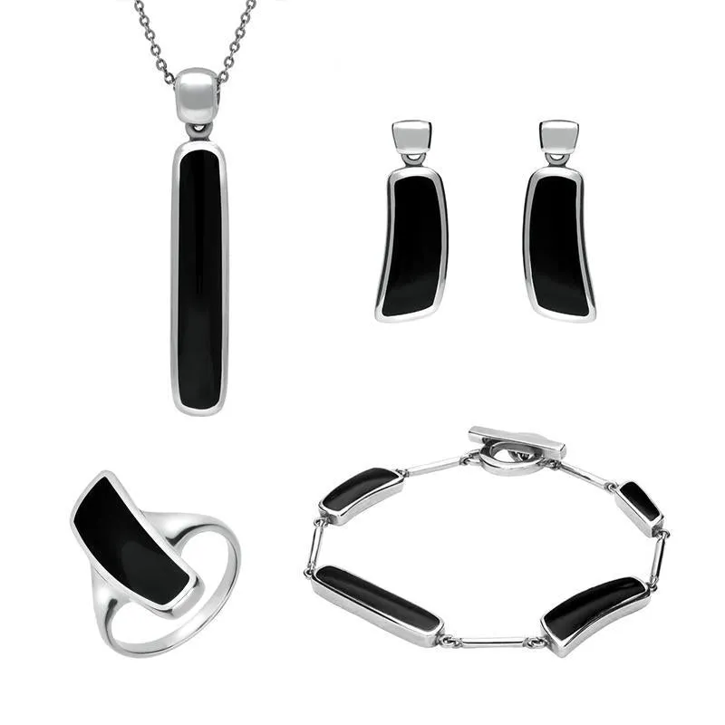 Sterling Silver Whitby Jet Organic Oblong Four Piece Set