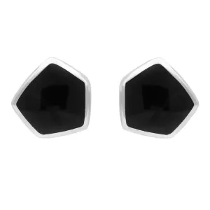 Sterling Silver Whitby Jet Organic Pentagon Shaped Stud Earrings