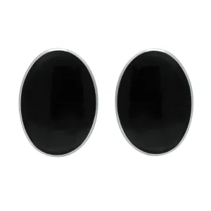 Sterling Silver Whitby Jet Oval Clip On Earrings