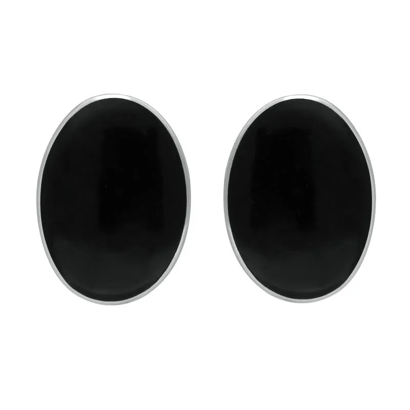 Sterling Silver Whitby Jet Oval Clip On Earrings