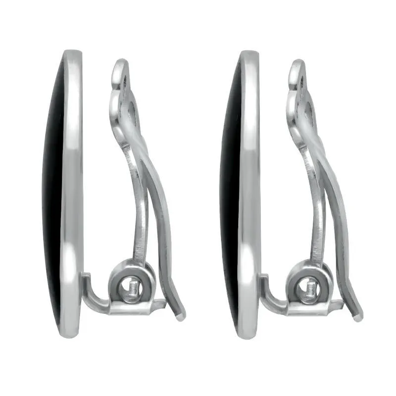 Sterling Silver Whitby Jet Oval Clip On Earrings