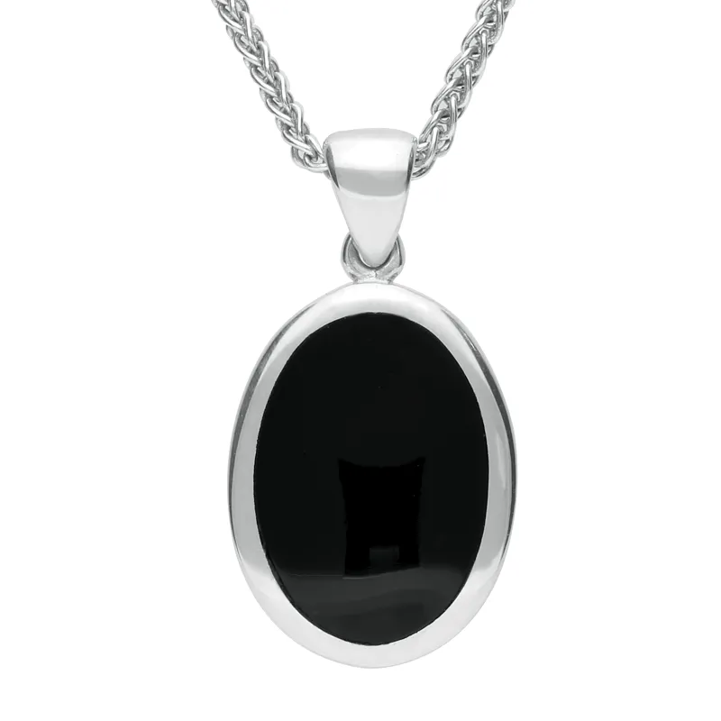 Sterling Silver Whitby Jet Oval Flat Necklace