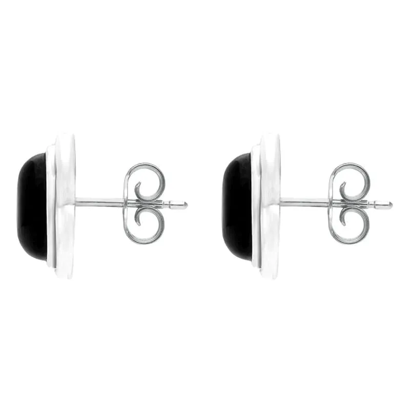 Sterling Silver Whitby Jet Oval Flower Stud Earrings