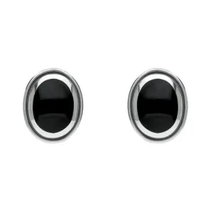 Sterling Silver Whitby Jet Oval Framed Edge Stud Earrings