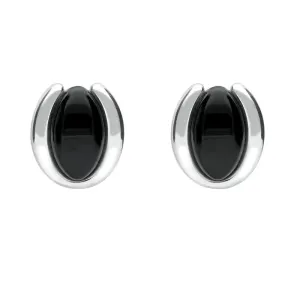 Sterling Silver Whitby Jet Oval Part Set Stud Earrings