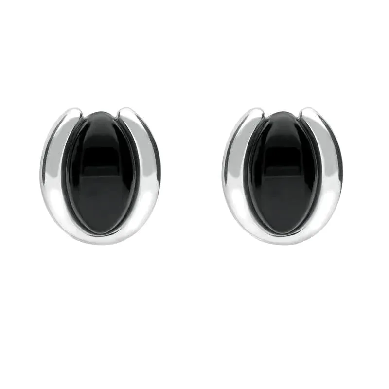 Sterling Silver Whitby Jet Oval Part Set Stud Earrings