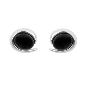 Sterling Silver Whitby Jet Oval Part Swirl Stud Earrings