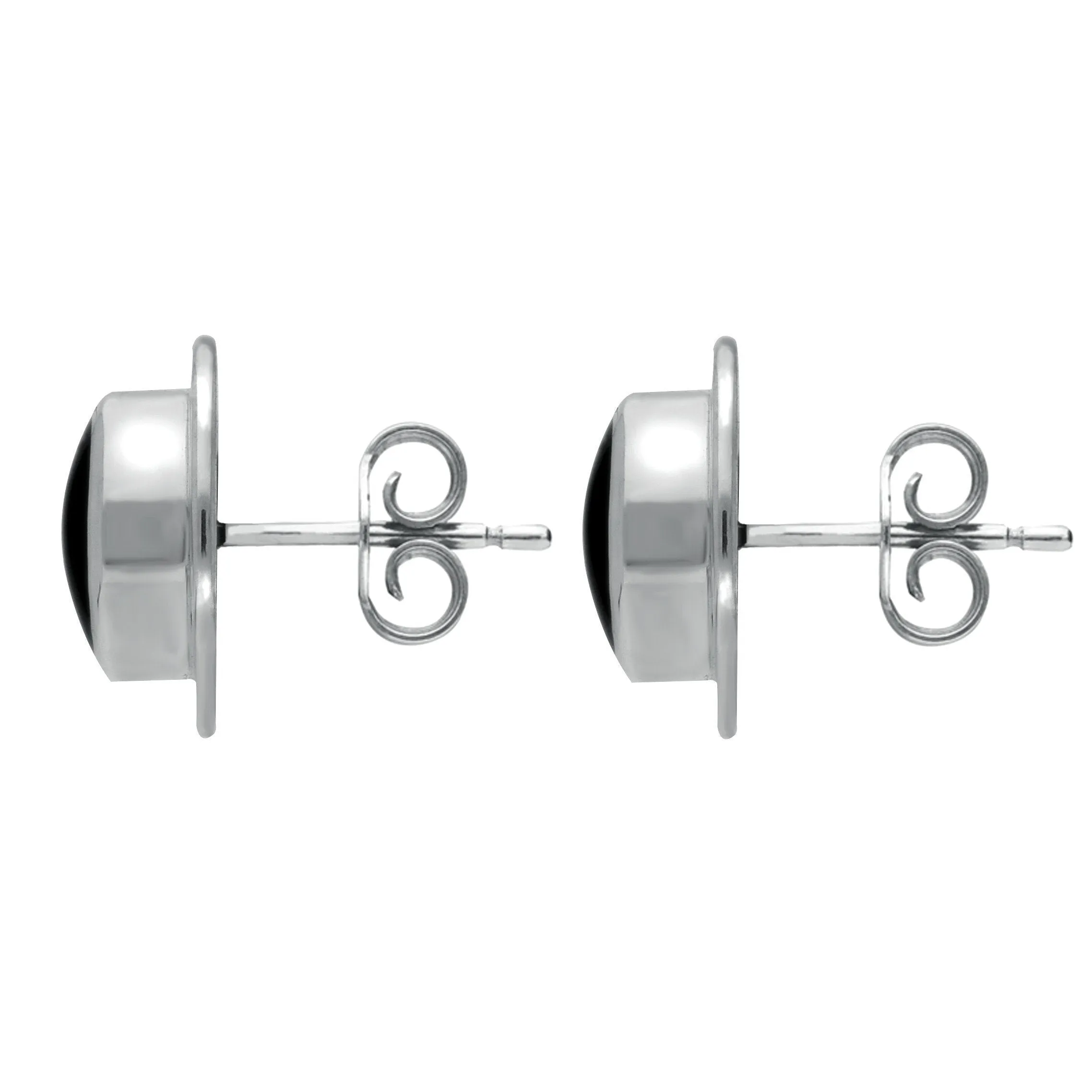 Sterling Silver Whitby Jet Oval Ribbed Edge Stud Earrings