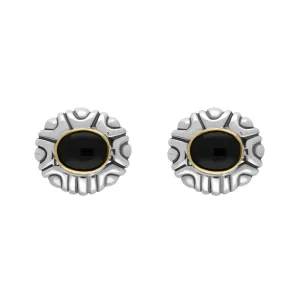 Sterling Silver Whitby Jet Oval Ribbed Omega Clip Earrings D