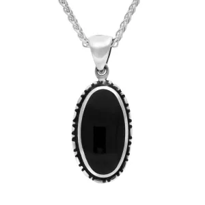 Sterling Silver Whitby Jet Oval Rope Edge Necklace