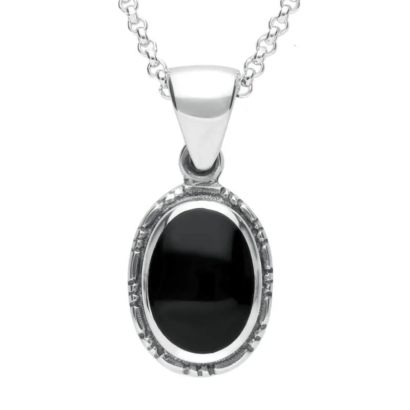 Sterling Silver Whitby Jet Oval Rope Edge Pendant